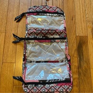 Vera Bradley Makeup Cosmetic Bag Pink Organizer Travel Fold Up Hanging Clear